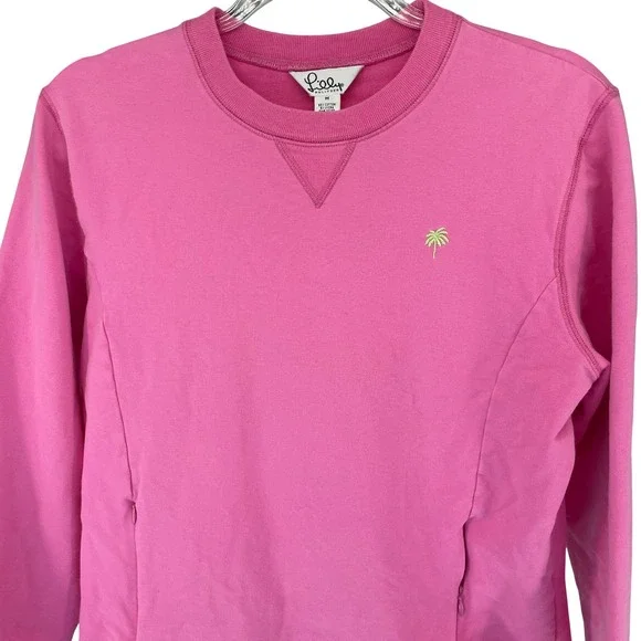 Lilly Pulitzer Pink Palm Tree Sweatshirt Womens Size M Crewneck Pullover Pockets - Picture 4 of 7